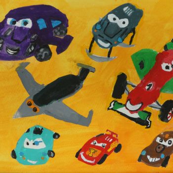 Movie Cars with Gouache - 8 years old